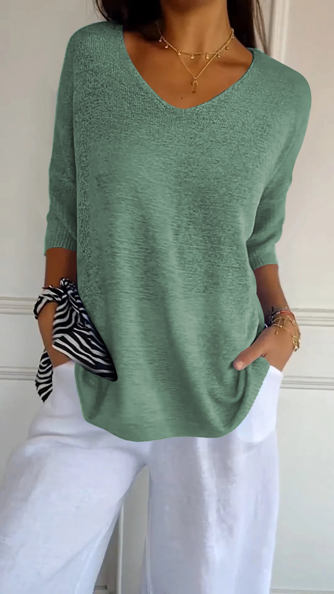 LORENA™ | Cotton Knit top with a V-neck