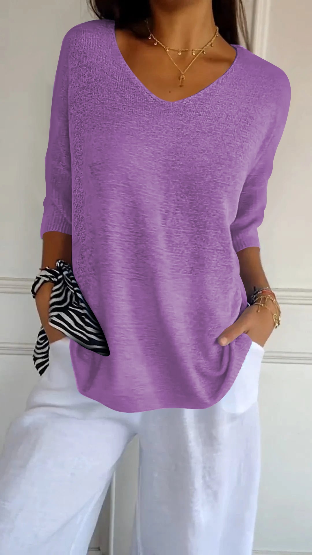 LORENA™ | Cotton Knit top with a V-neck