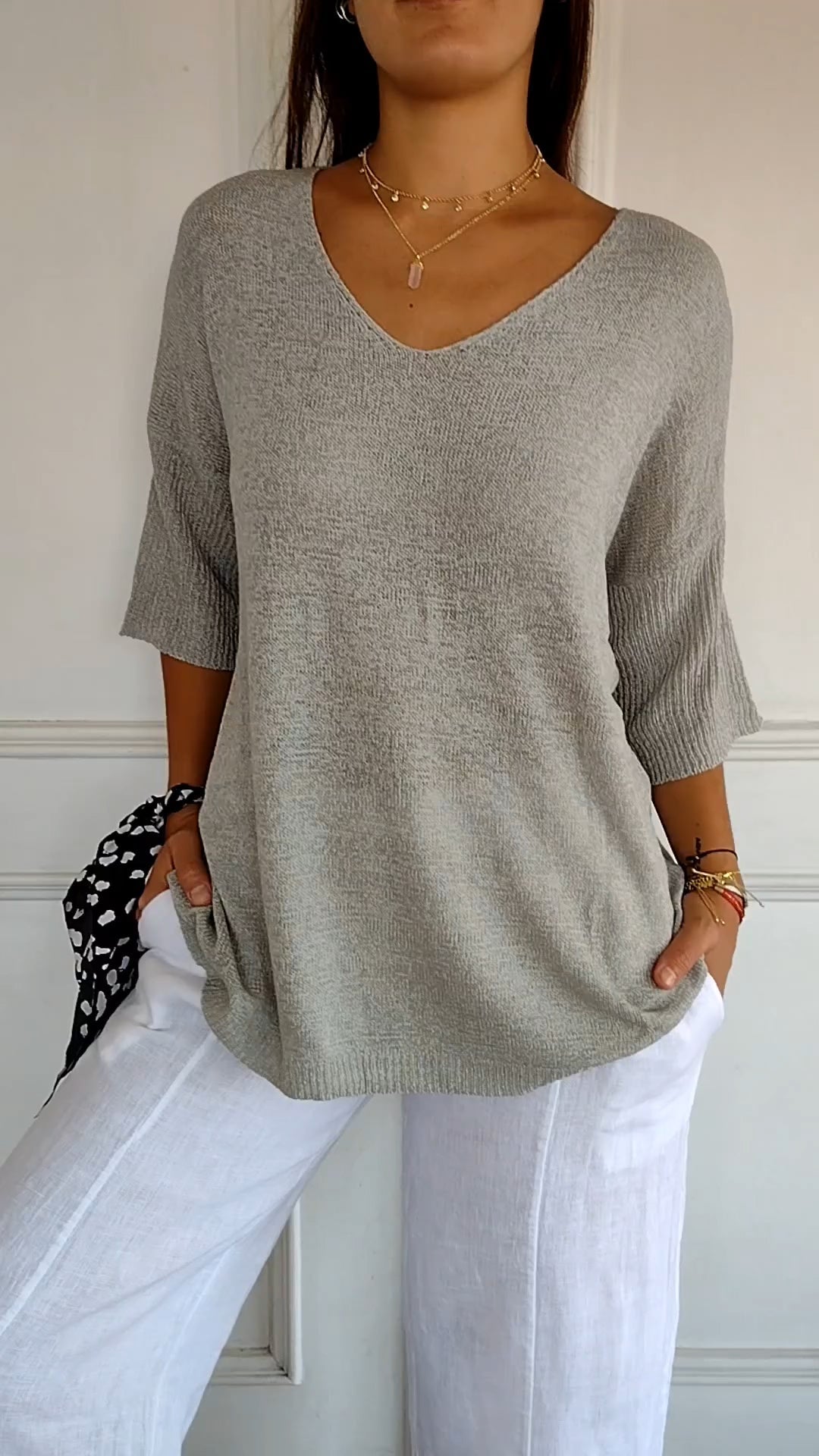 LORENA™ | Cotton Knit top with a V-neck