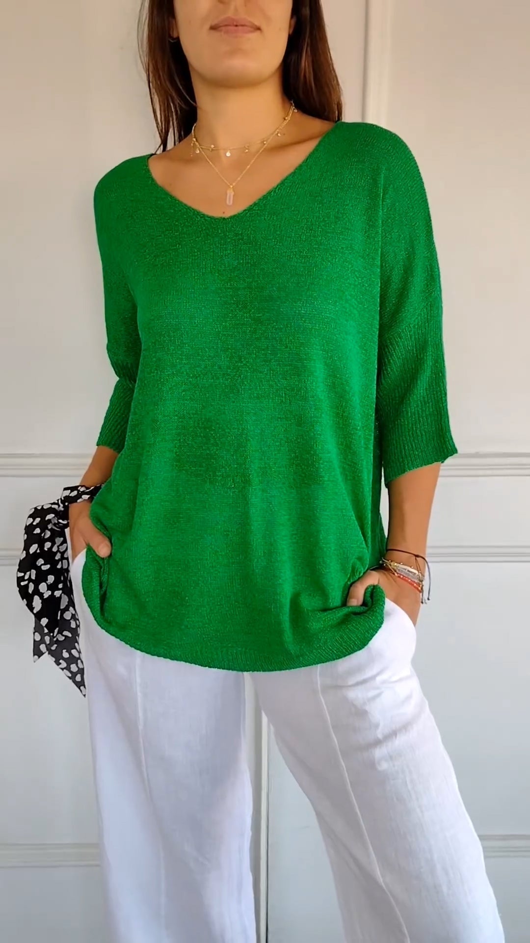 LORENA™ | Cotton Knit top with a V-neck